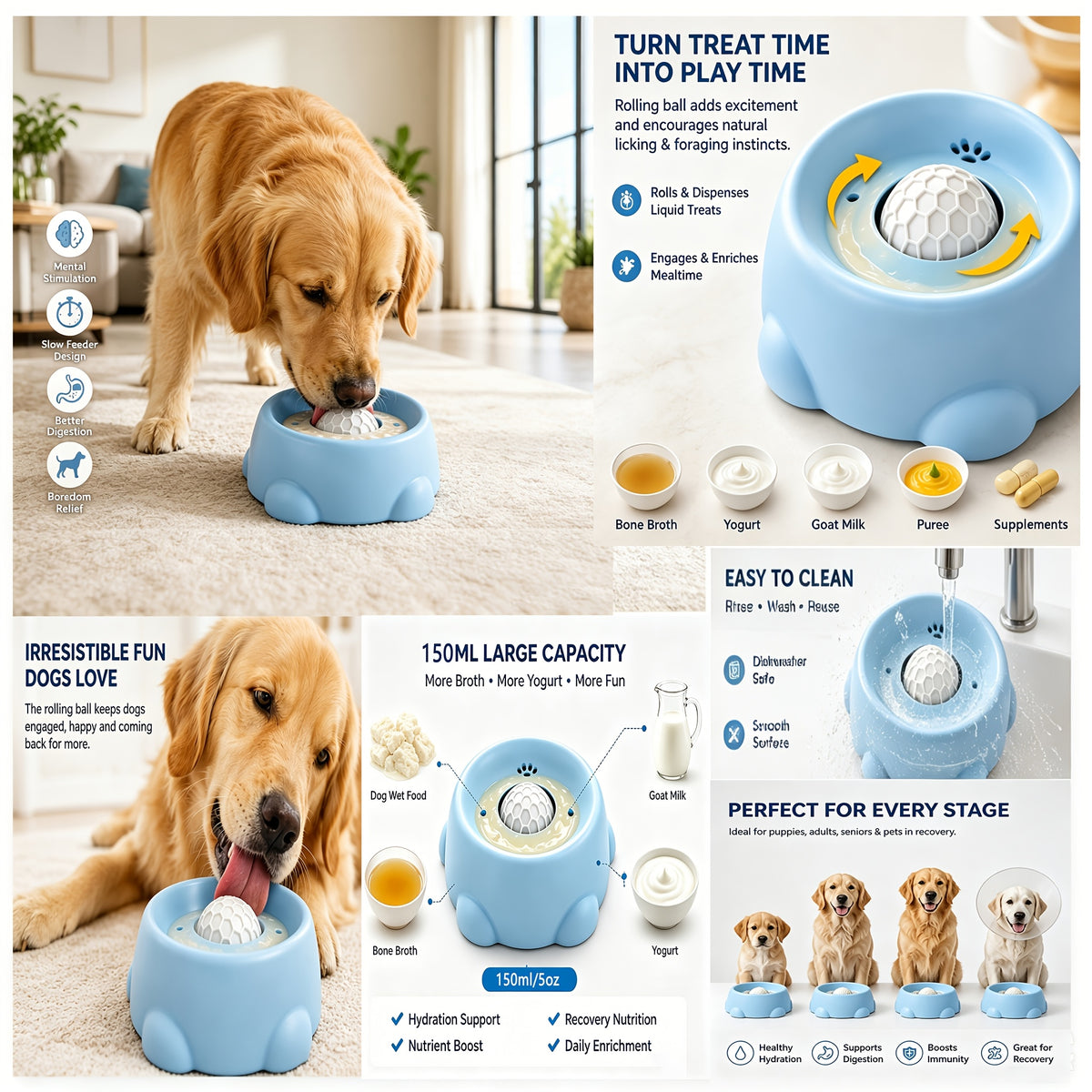 Cat Feeding Station with Food and Water Dispenser Options, Colorful Pet Feeder or Rolling Ball Slow Feeder Bowl for Everyday Indoor Meals