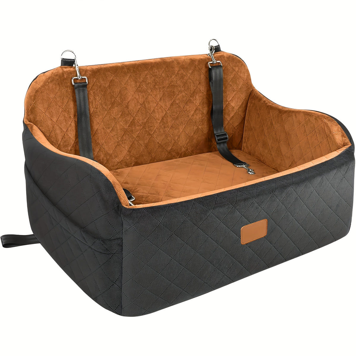 Memory Foam Dog Car Seat with 26 x 15 Inch Interior, Washable Travel Bed with Non-Slip Bottom, Headrest Strap and Tether for Medium Dogs