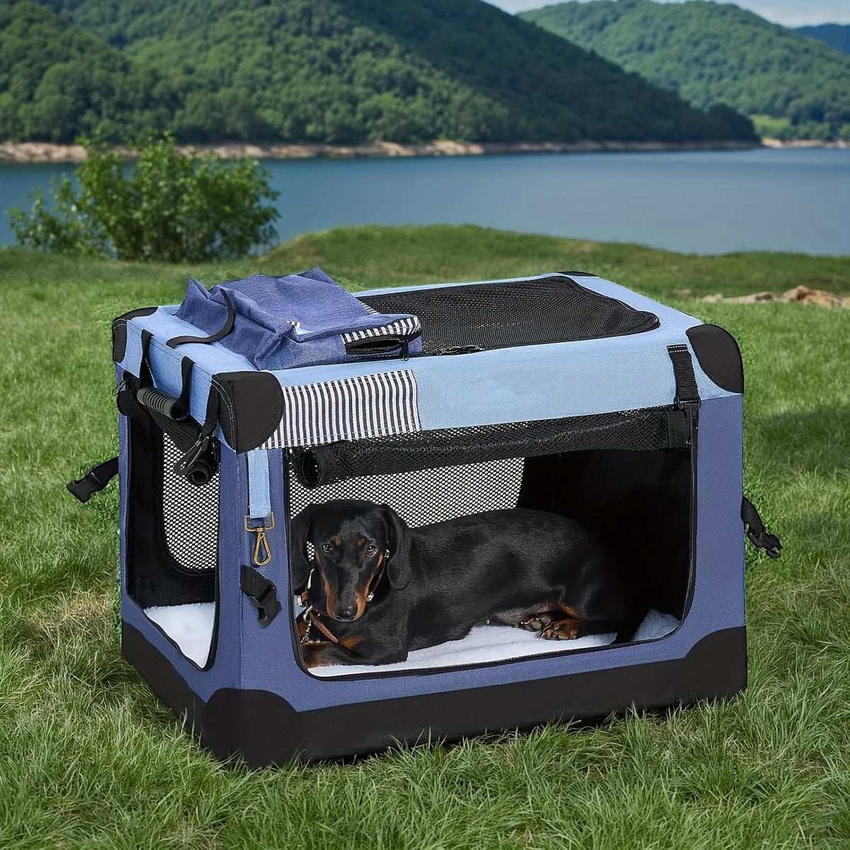 Soft Collapsible Dog Crate 26 or 30 Inch, Portable 3-Door Travel Pet Crate with Mesh Windows and Storage Bag for Indoor and Outdoor Use