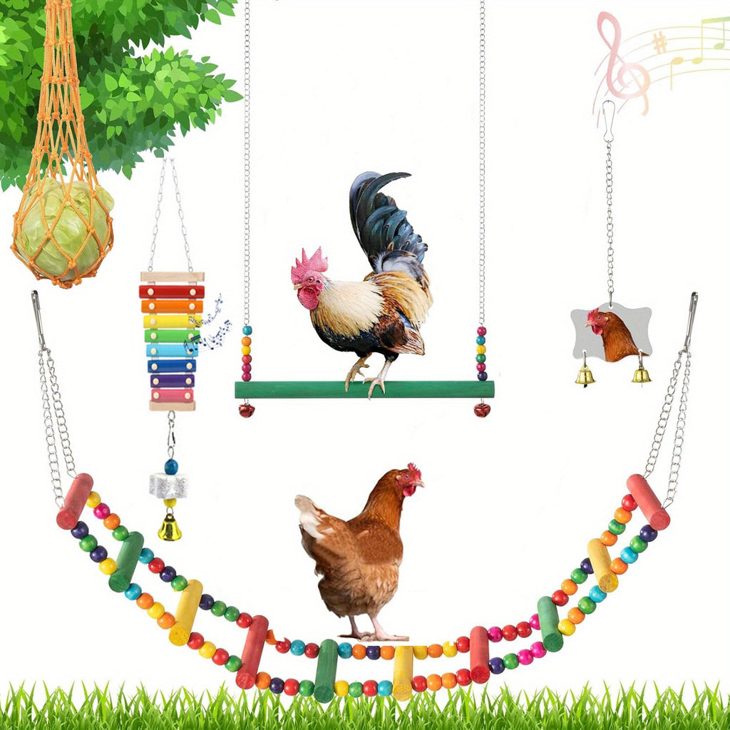 Chicken Coop Toy Set in 5 or 9 Piece Options, Hanging Poultry Enrichment Accessories for Backyard Hens, Coop Activity and Chicken Keeper Gifts