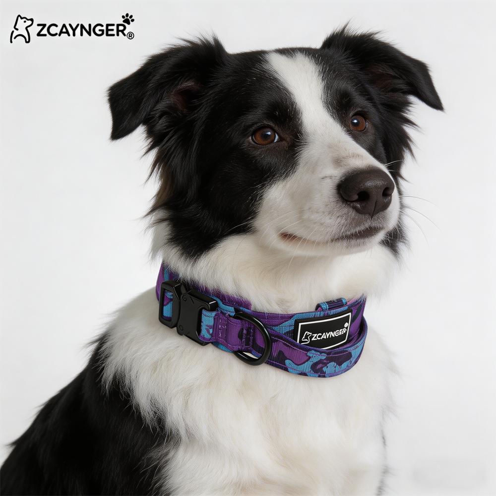 Tactical Dog Collar with Padded Lining and Side Control Handle, Black or Pink Camouflage Buckle Collar for Medium and Large Dogs, M L XL, Walking and Training