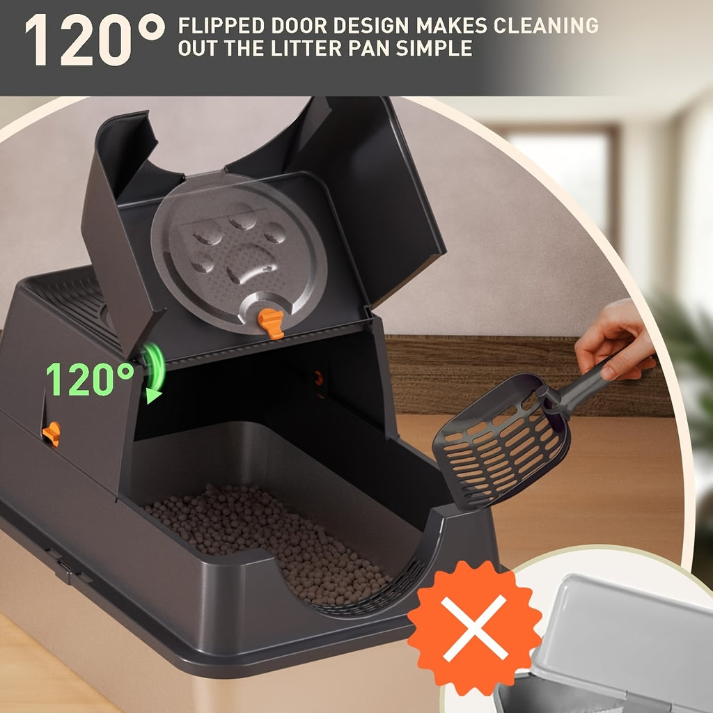 Flip-Top Stainless Steel Litter Box, XL High-Sided Metal Cat Tray with Enclosed and Upgraded Model Options for Indoor Cats and Multi-Cat Home Routines