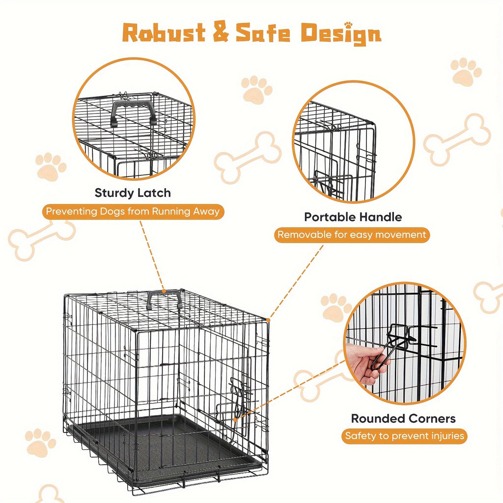 Double Door Dog Crate with Divider Panel, Folding Metal Wire Pet Kennel with Leak-Proof Plastic Tray in 24.41 or 30.31 Inch Sizes