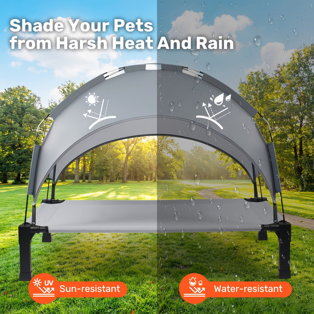 Dog Cot with Canopy, Elevated Outdoor Dog Bed with Removable Shade and Adjustable Non-Slip Feet for Large Dogs, Camping and Indoor Rest