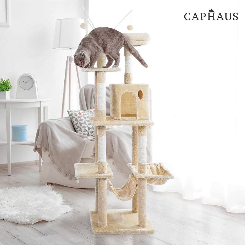 Tall Cat Tree 70 Inch for Indoor Cats, Multi-Level Climbing Tower with Top Perch, Hammock, Cave Condo and Scratching Posts in Three Colors