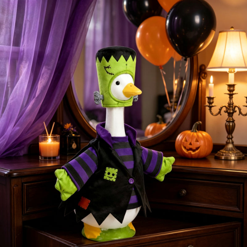 Porch Goose Monster Outfit for 23-Inch Statues, Halloween Costume with Wizard Hat and Cape for Seasonal Entryway and Lawn Goose Decor