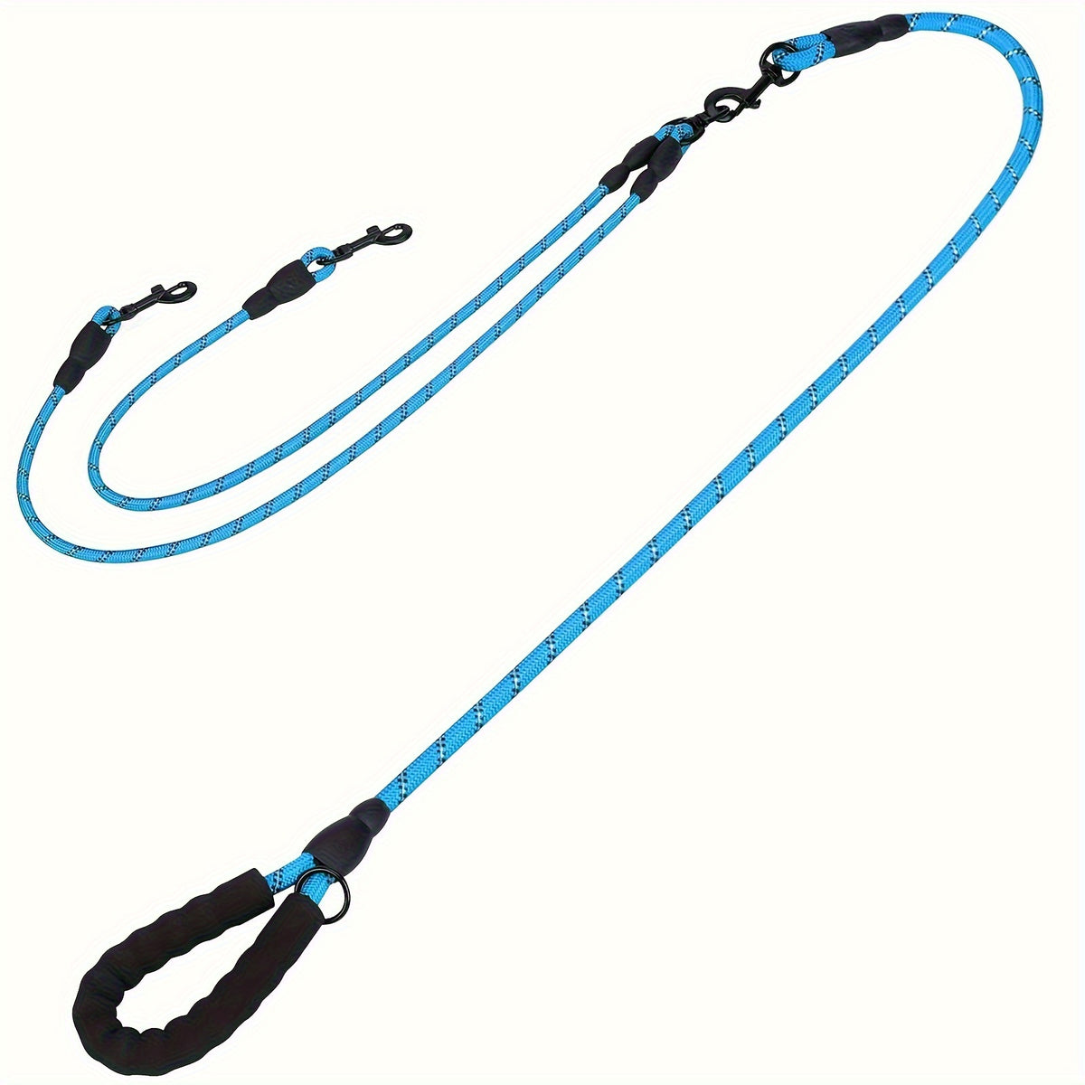 Double Dog Rope Leash with 360-Degree Swivel, Reflective Nylon Lead and Padded Foam Handle for Walking Two Small Dogs or Puppies