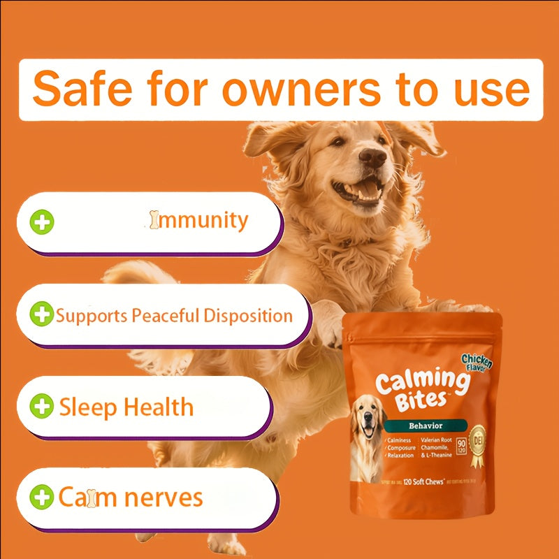 Chicken Flavor Calming Soft Chews for Dogs and Cats, Pouch-Style Pet Supplement with Chewable Format for Owner-Managed Wellness Routines