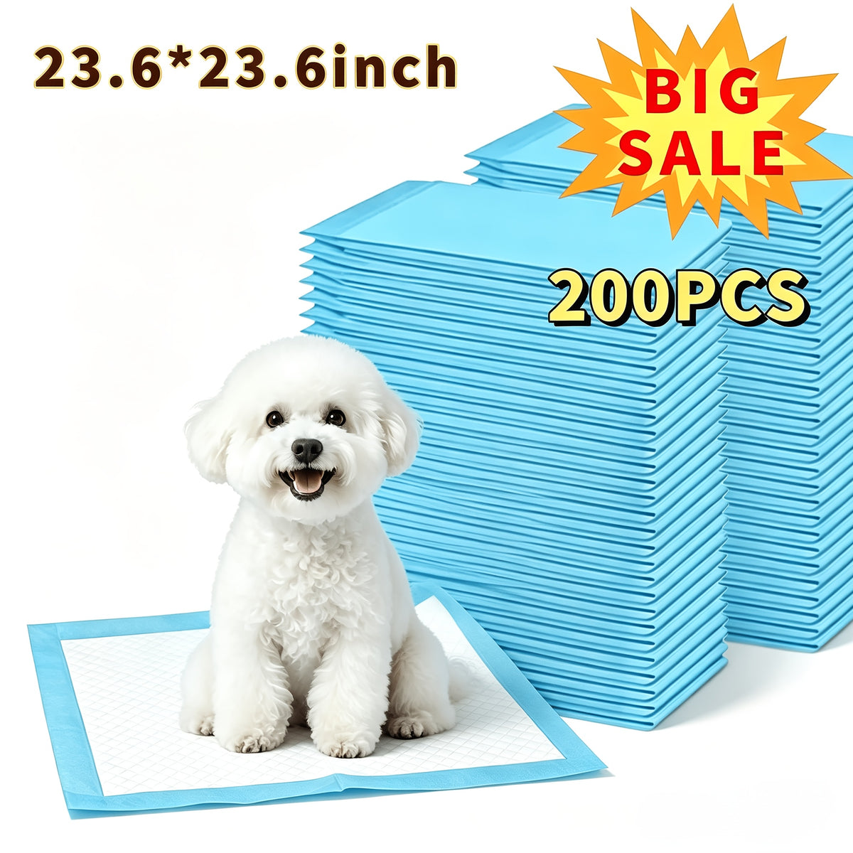 Disposable Dog Pee Pads 200 Count, 23.6 x 23.6 Inch Puppy Potty Training Pads with Absorbency and Odor Control for Everyday Pet Care