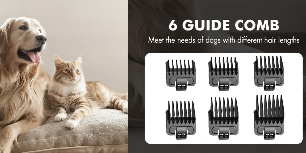 3-Speed Dog Clippers with LED Display and Auxiliary Light, Cordless Rechargeable Pet Grooming Kit with Six Guide Combs for Dogs and Cats