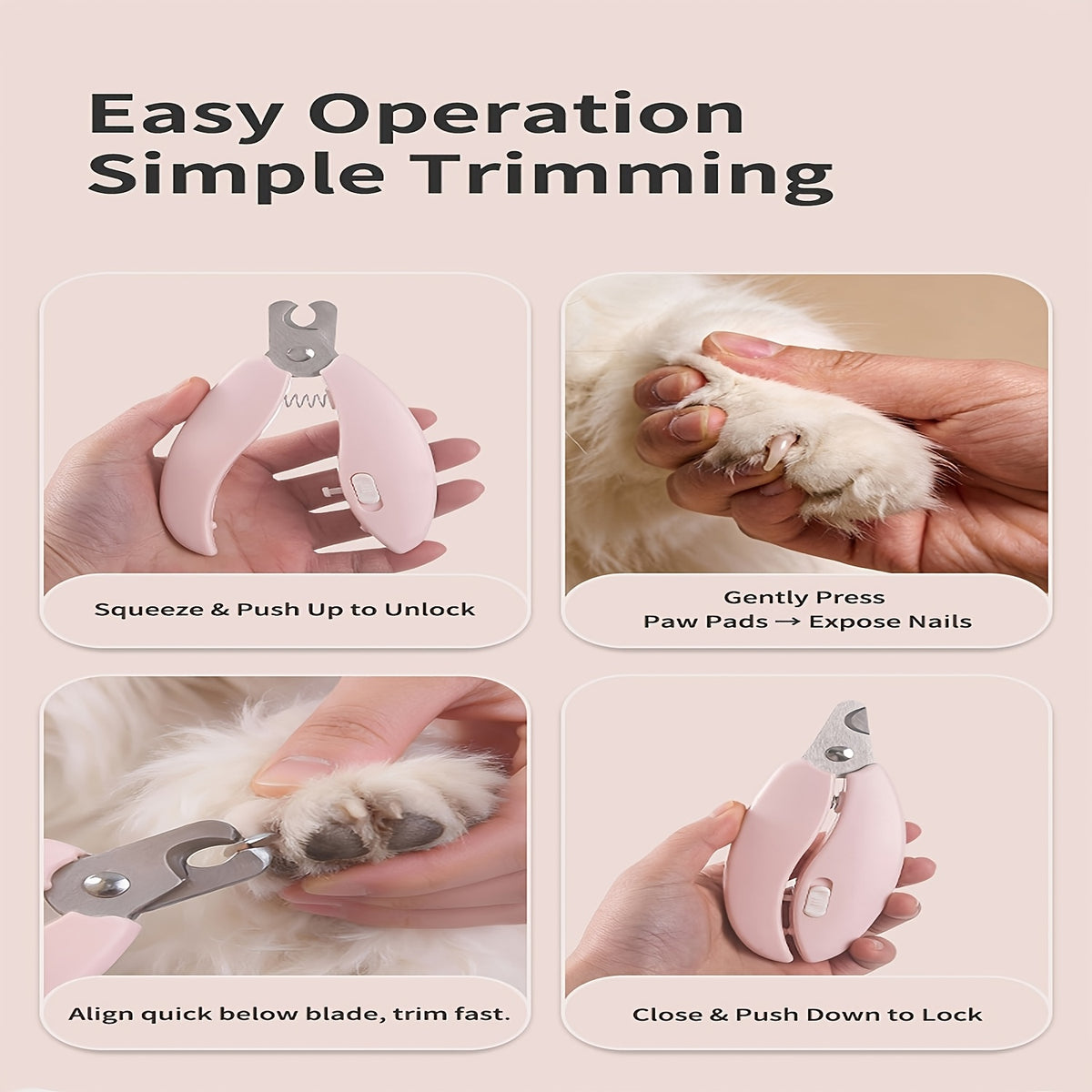Dog and Cat Nail Clippers with LED Light, Safety Lock and Protective Cover for At-Home Pet Claw Trimming and Daily Grooming, Green or Pink