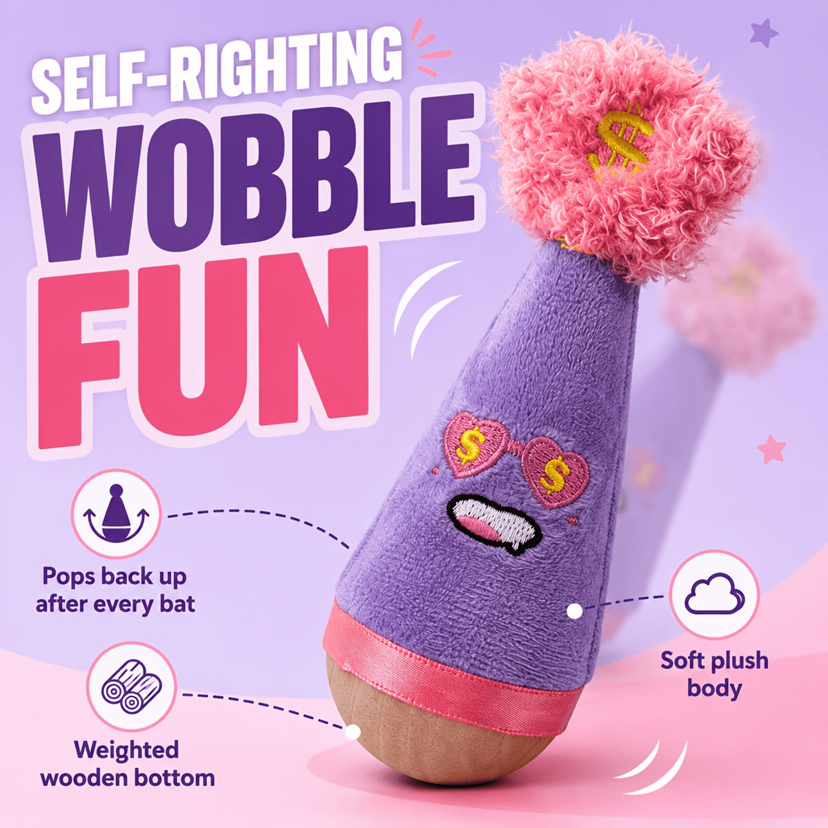 Cat Wobble Feather Toy with Cat Mint Powder, Interactive Hunting and Chasing Teaser for Indoor Kittens and Adult Cats, Purple or Red Styles
