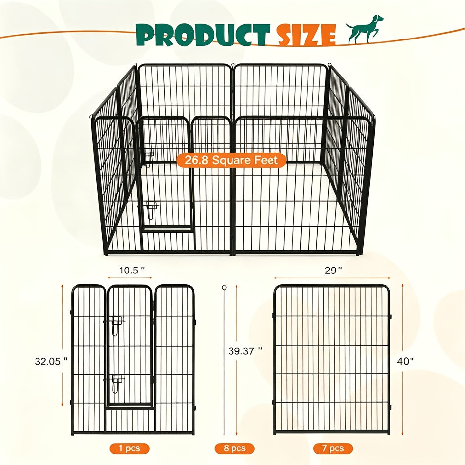 Dog Camping Playpen with Single Door, 8-Panel Foldable Metal Pet Fence in 24 or 40 Inch Options for Indoor Exercise, Outdoor Yards and RV Trips