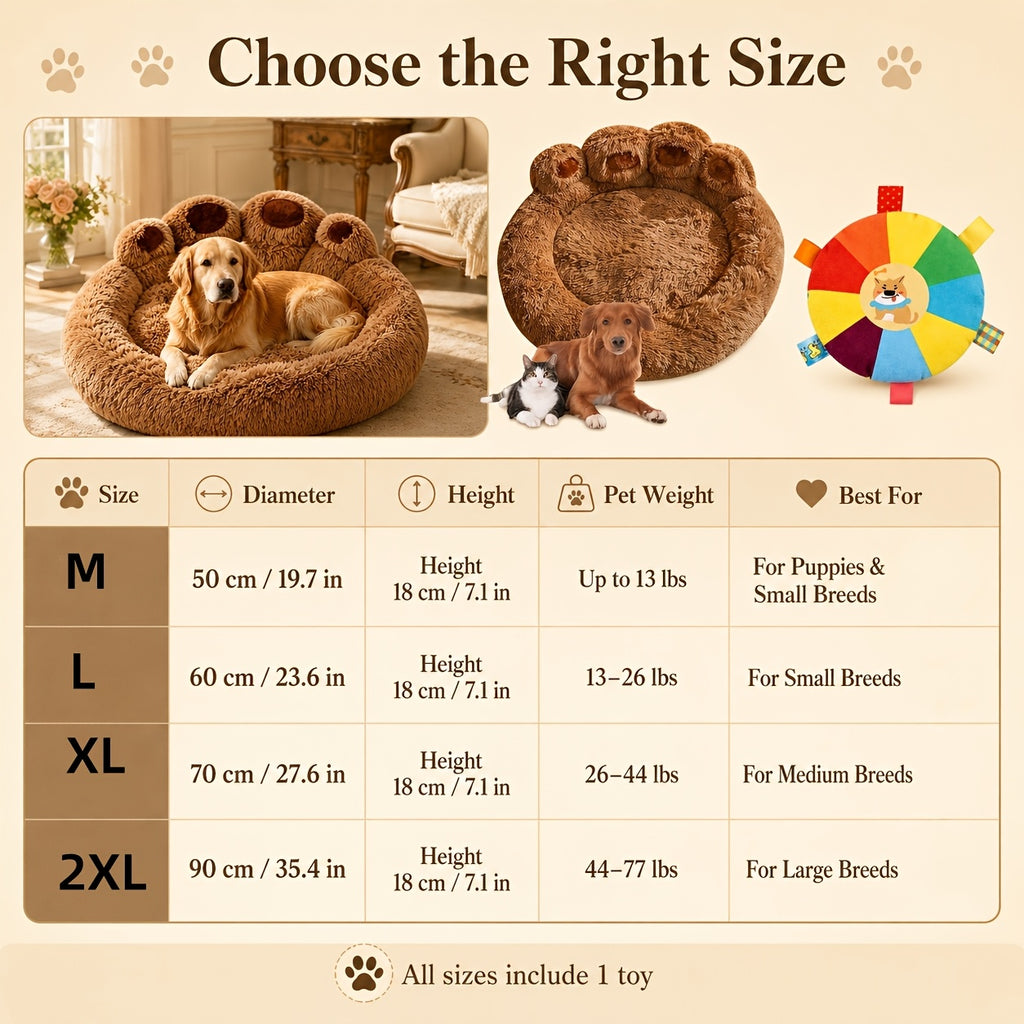 Long Plush Pet Bed with Bear Paw Shape, PP Cotton Filled Dog and Cat Sleeping Cushion with Anti-Slip Bottom, Single Bed and 2PCS Options