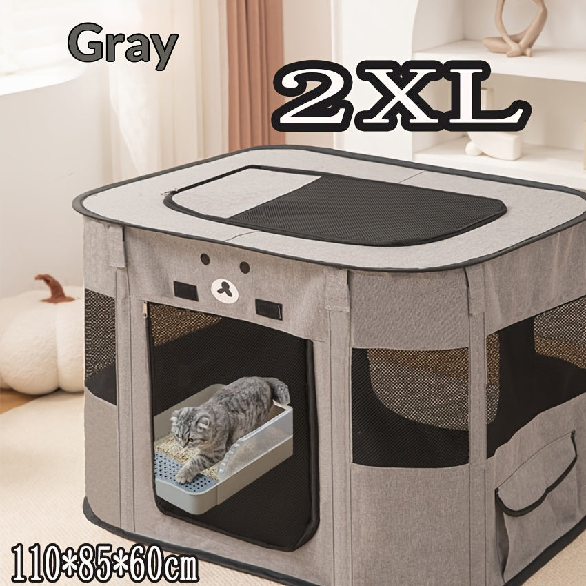 Pet Playpen with Rectangular Tent Design, Foldable Enclosed Resting Space for Small Dogs, Cats, Puppies and Kittens in Black or Gray, L to 2XL Options