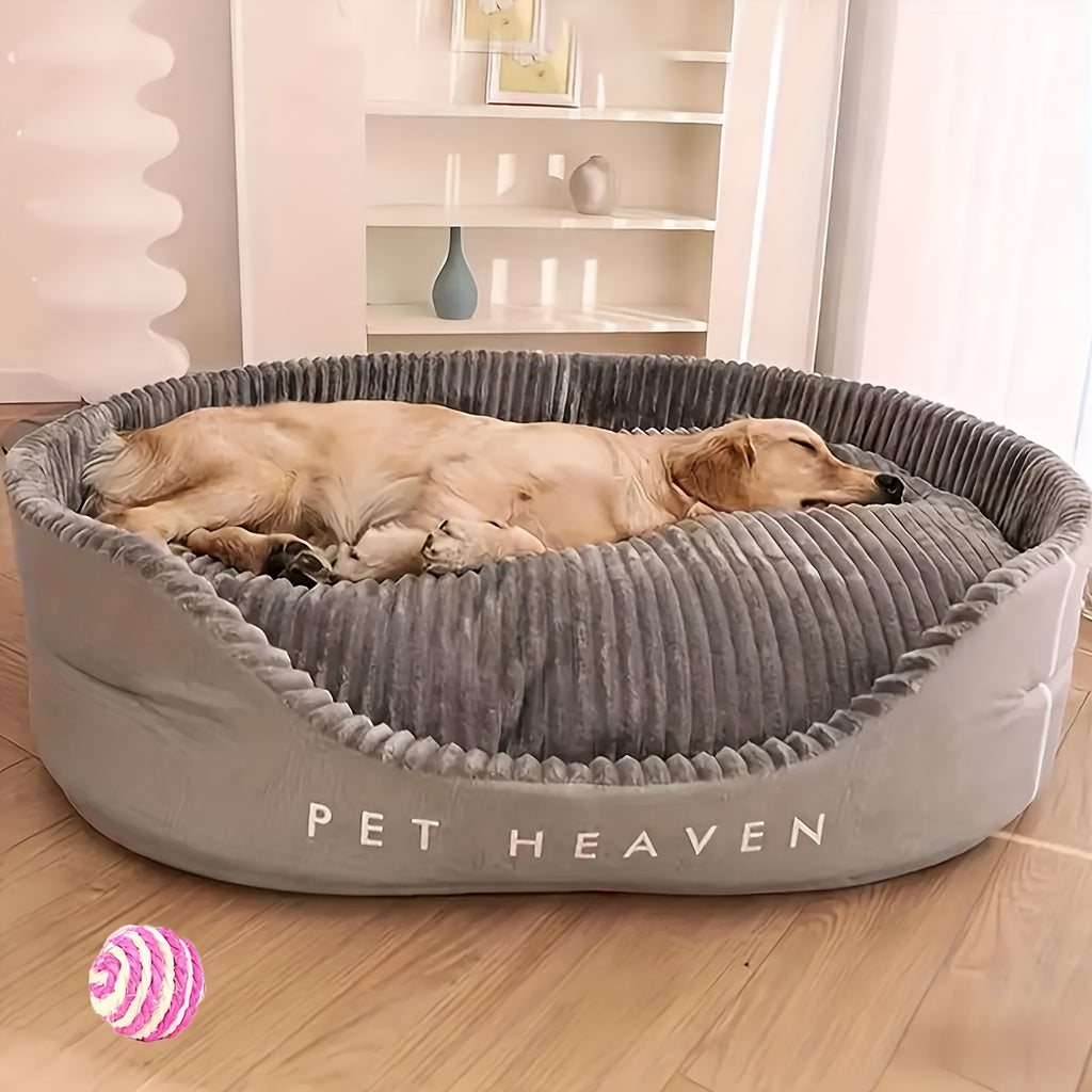 Reversible Dog Bed with Removable Mat, Grey Bolster Pet Bed with Ribbed Cushion and Lower Front Entry, Washable Indoor Lounger in Medium or Large