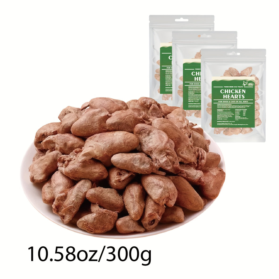 Freeze Dried Chicken Heart Dog Treats, Single Ingredient Grain-Free Raw Snacks for Training Rewards and Food Toppers, 200g or 300g