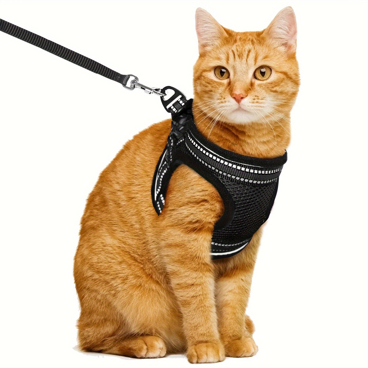 Cat Harness and Leash Set with Reflective Strip, Adjustable Soft Vest for Supervised Kitten and Cat Walks, S or M in Five Color Options
