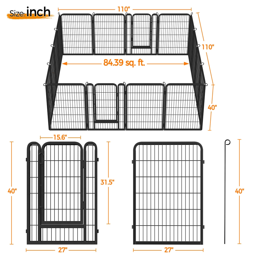 Steel Dog Playpen with Door and Tool-Free Setup, Metal Pet Exercise Fence in 24, 32 or 40 Inch Size Options for Indoor Use, Outdoor Yards and RV Camping