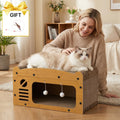 Cardboard Cat House with Scratching Board and Pompom Toy, Indoor Cat Hideout Bed for Scratching and Resting, Single or Double Layer Options