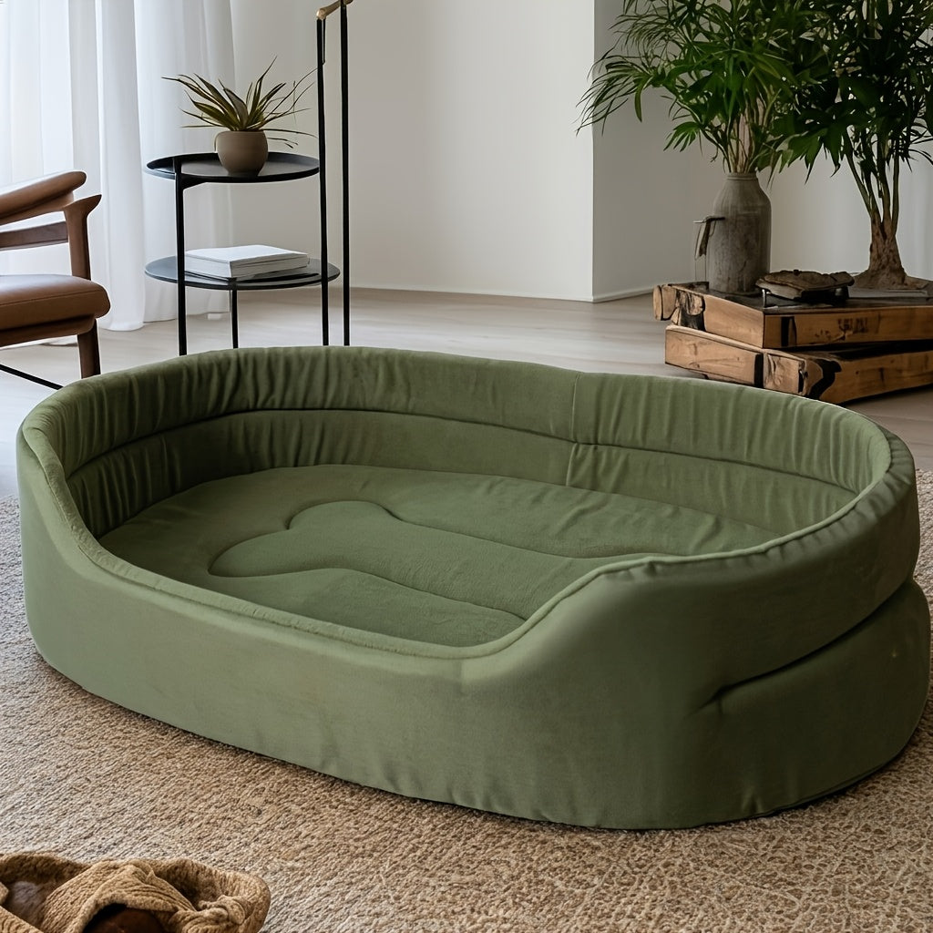Washable Bolster Dog Bed with Bone Stitching, Soft Raised-Side Pet Nest for Dogs and Cats in Grey or Green with Five Size Options for Indoor Rest