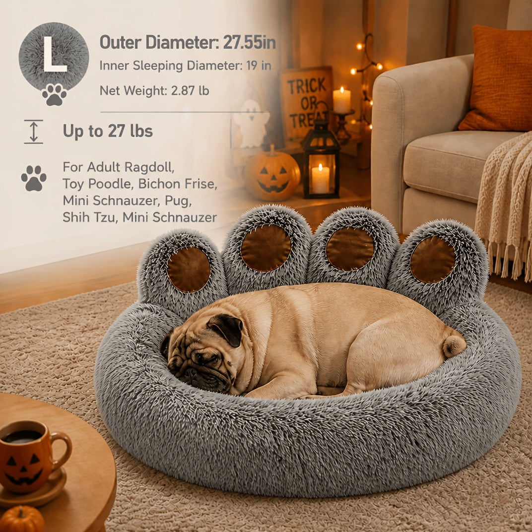 Bear Paw Dog Bed with Plush Raised Sides, Soft Cozy Cat Sleeping Cushion for Indoor Naps, Five Color Options and Six Sizes