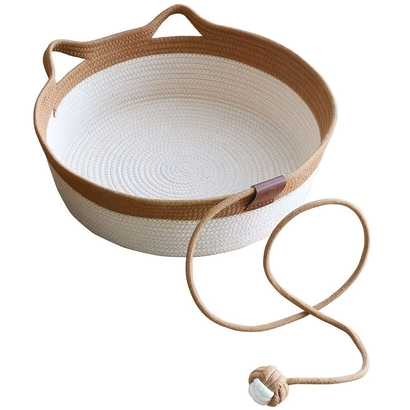 Large Cat Bed with Woven Rope Design, 19.69-Inch Diameter Breathable Summer Sleeping Bed for Indoor Cats and Everyday Lounging