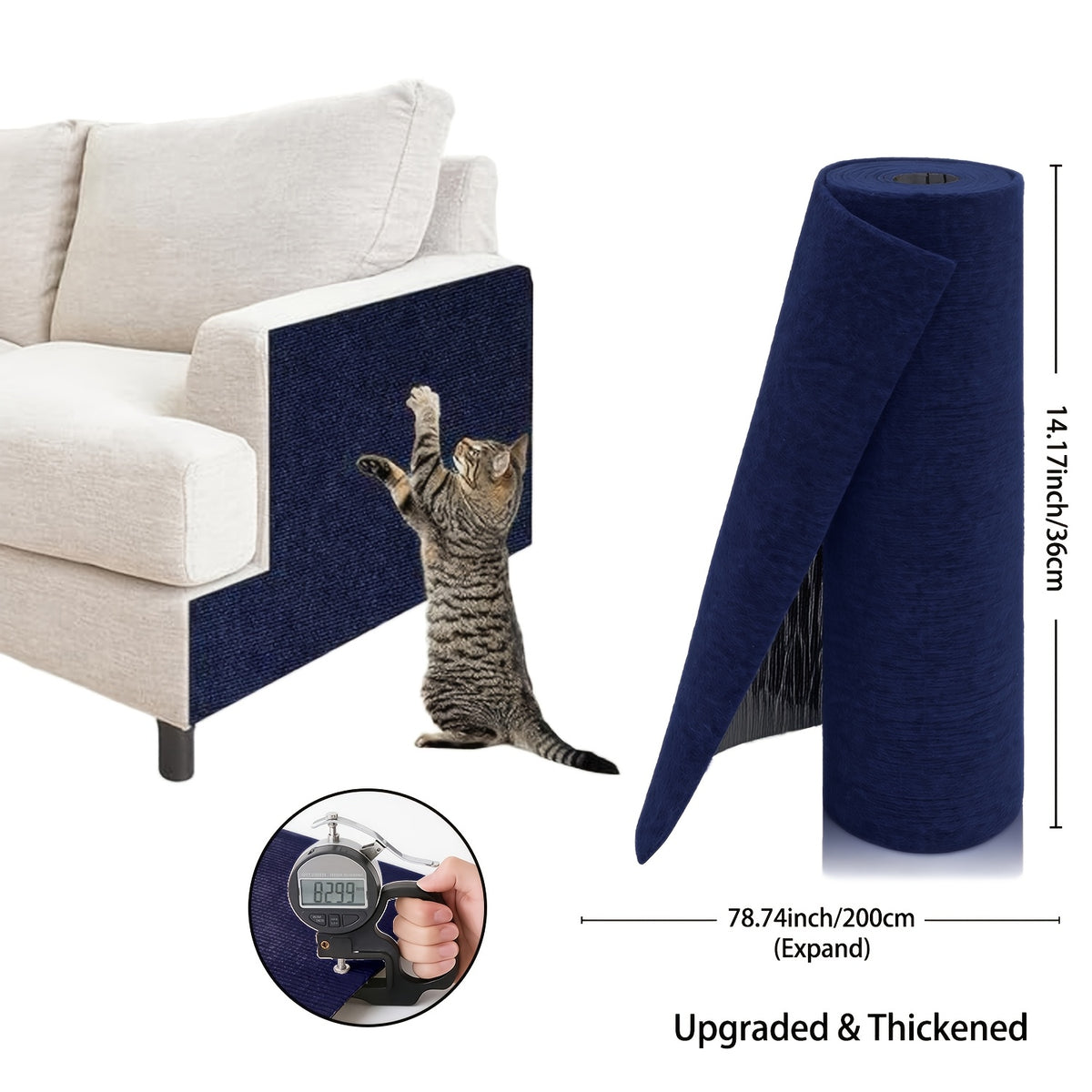 Self-Adhesive Cat Scratch Furniture Protector, Trimmable Scratching Mat for Sofa and Wall Coverage, Three Size Options and Eight Colors