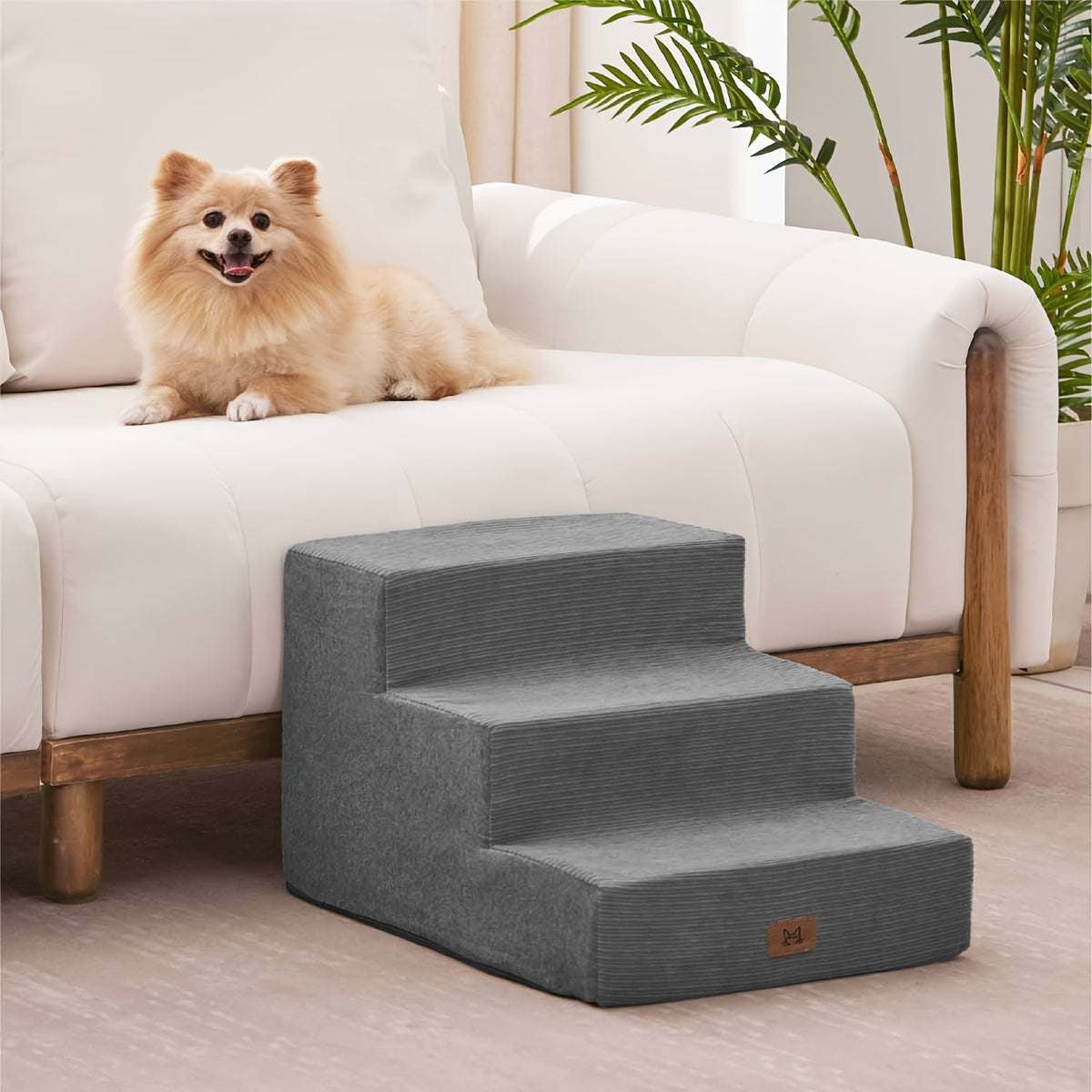 Wide Pet Stairs for Small Dogs and Cats, 3 or 4 Step Furniture Access with Non-Slip Base for Suitable Beds, Couches and Chairs, Three Colors