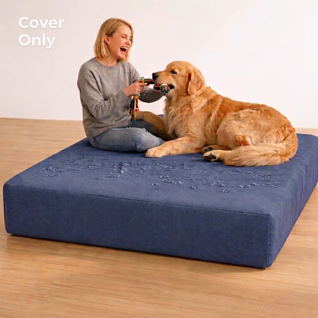 Water Repellent Dog Bed Cover 36x27x4 Inch, Washable Pet Bed Cushion Cover with Zipper, Scratch Resistant Replacement Cover for Medium Large Dogs, Grey Navy Black