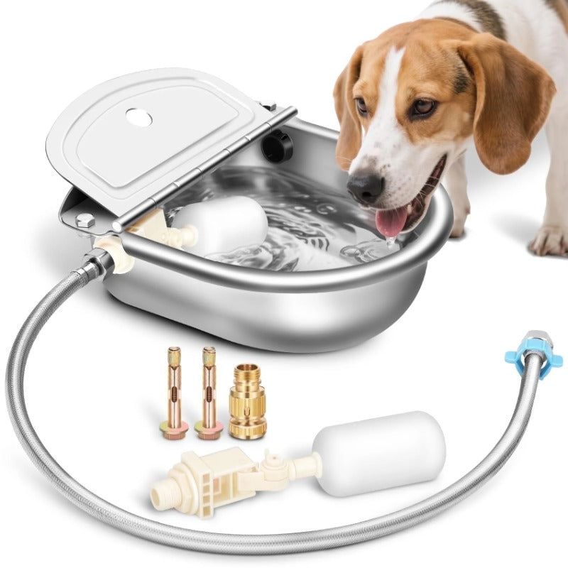 Self-Filling Animal Water Bowl 2.5L, 304 Stainless Steel Wall-Mounted Float Valve Waterer for Outdoor Dogs, Horses, Goats, Cows and Chickens