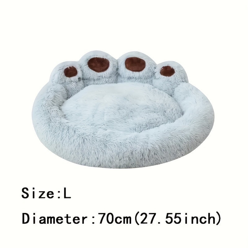 Long Plush Pet Bed with Bear Paw Shape, PP Cotton Filled Dog and Cat Sleeping Cushion with Anti-Slip Bottom, Single Bed and 2PCS Options