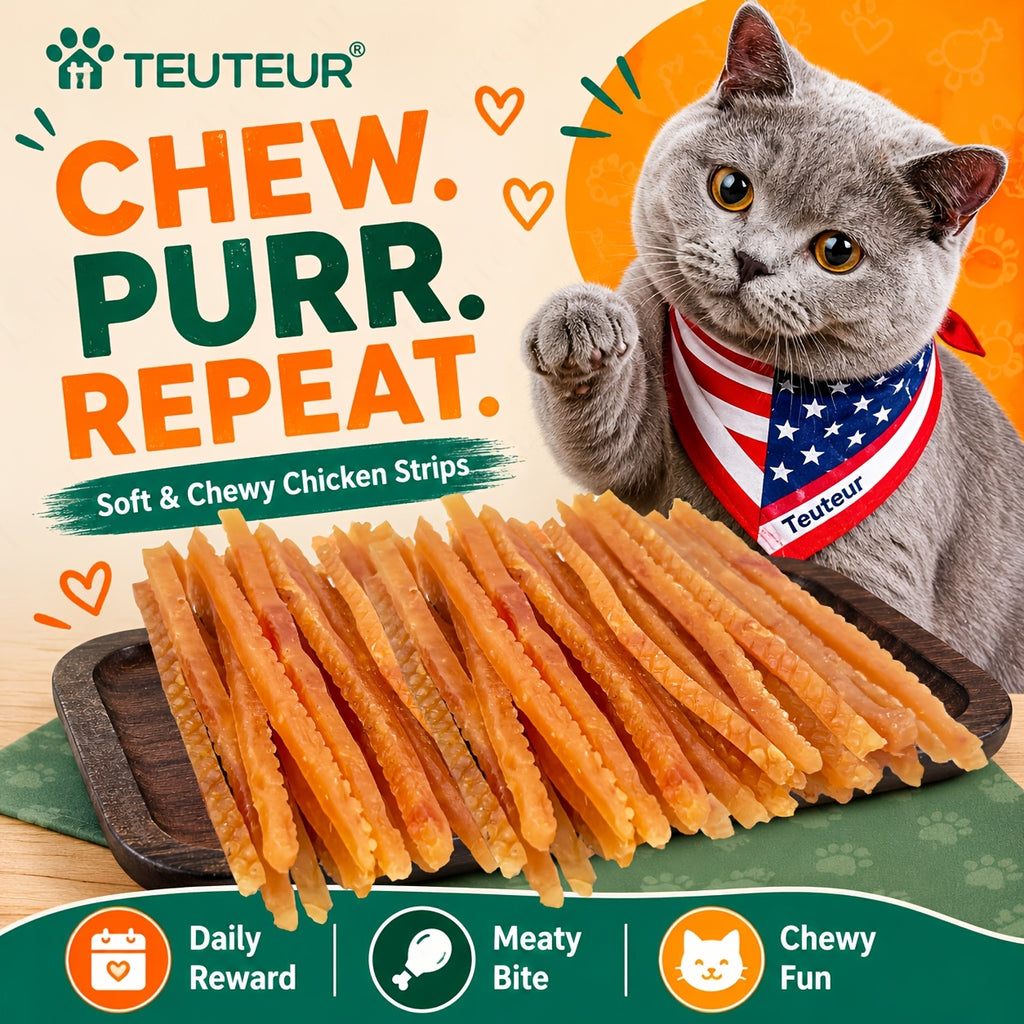 Chicken Jerky Cat Treats with Soft Shreds, Chicken or Chicken and Duck Blend Options for Supervised Snack Time, Training Rewards and Bonding