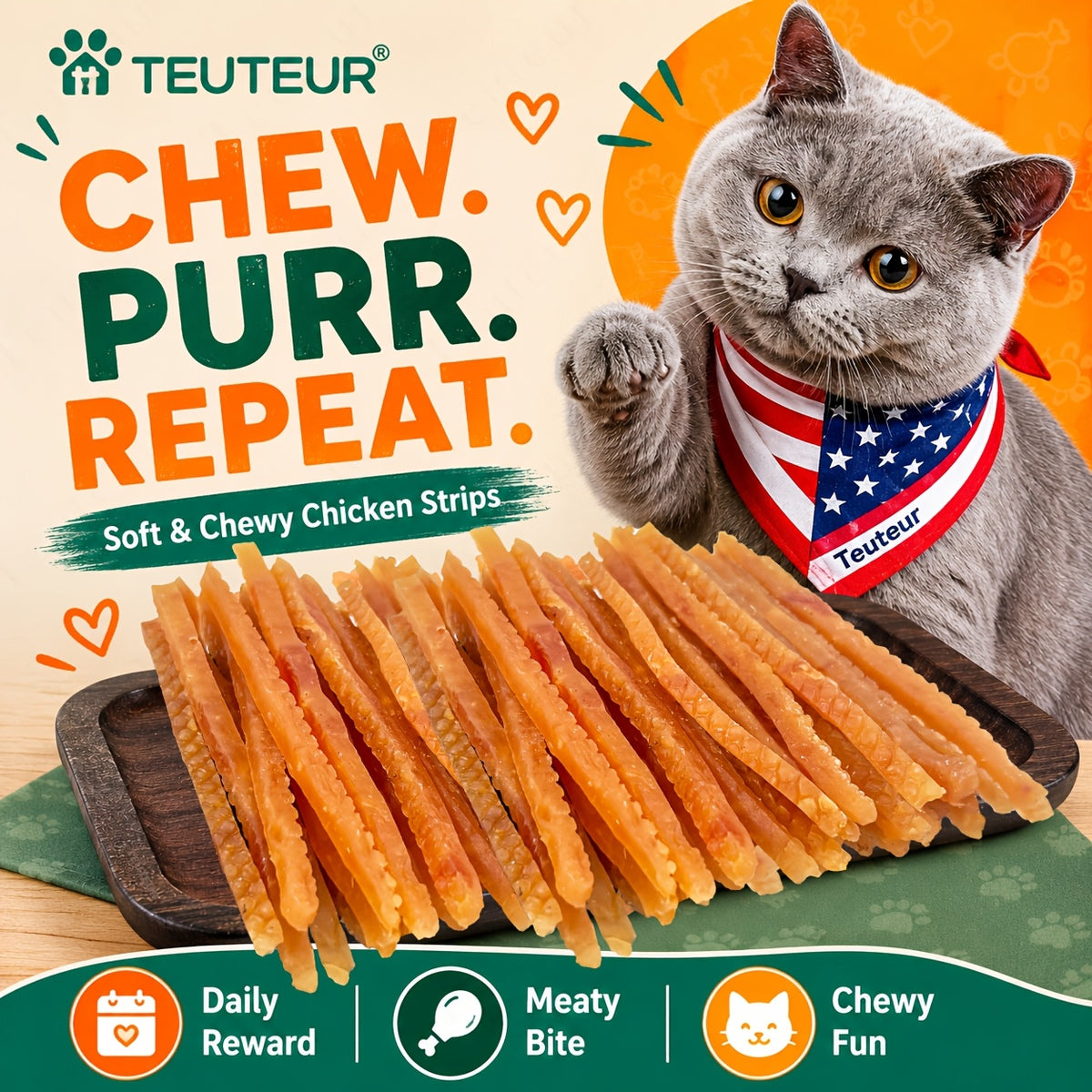 Chicken Jerky Cat Treats with Soft Shreds, Chicken or Chicken and Duck Blend Options for Supervised Snack Time, Training Rewards and Bonding