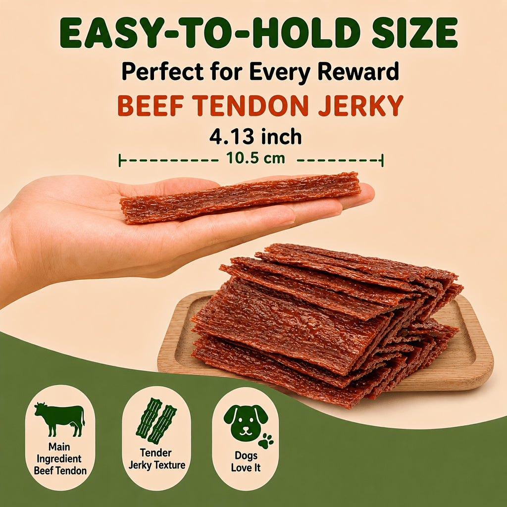 Beef Strips for Dogs 100g Beef Tendon Slices, Canine Snack Treats for Supervised Reward Time, Home Training Practice and Everyday Bonding