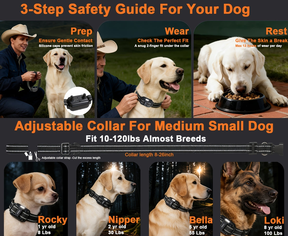 Dog Training E Collar with Security Lock, Remote Beep, Vibration and Static Modes, Orange, Blue or Green Options for 1 or 2 Dogs