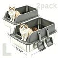 Stainless Steel Litter Box 2 Pack with High-Sided Open-Top Covers and Scoops, Easy-Clean Metal Cat Litter Pans in L or XL for Indoor Cat Care