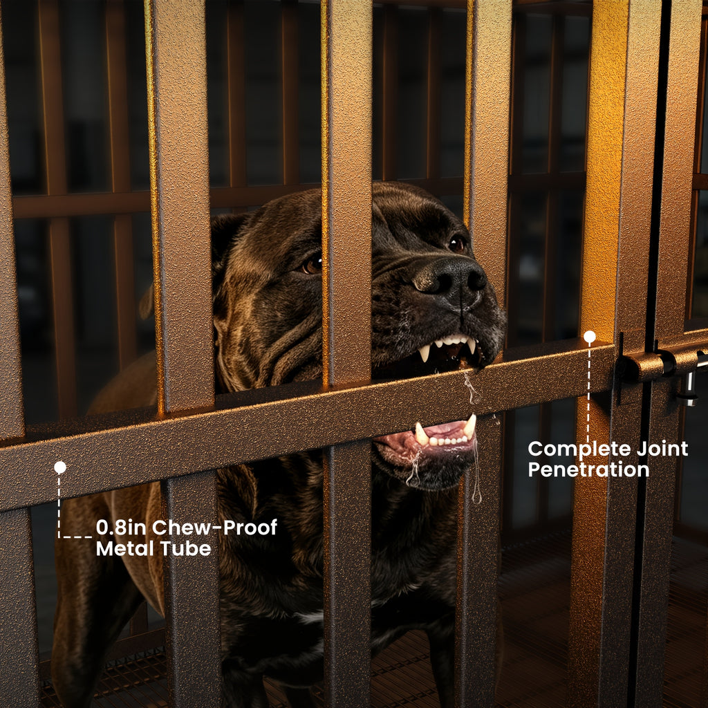 Heavy Duty Dog Crate with Top Opening, Black Steel Kennel in 42 or 48 Inch Models with Front Door, Lockable Wheels and Removable Cleaning Tray