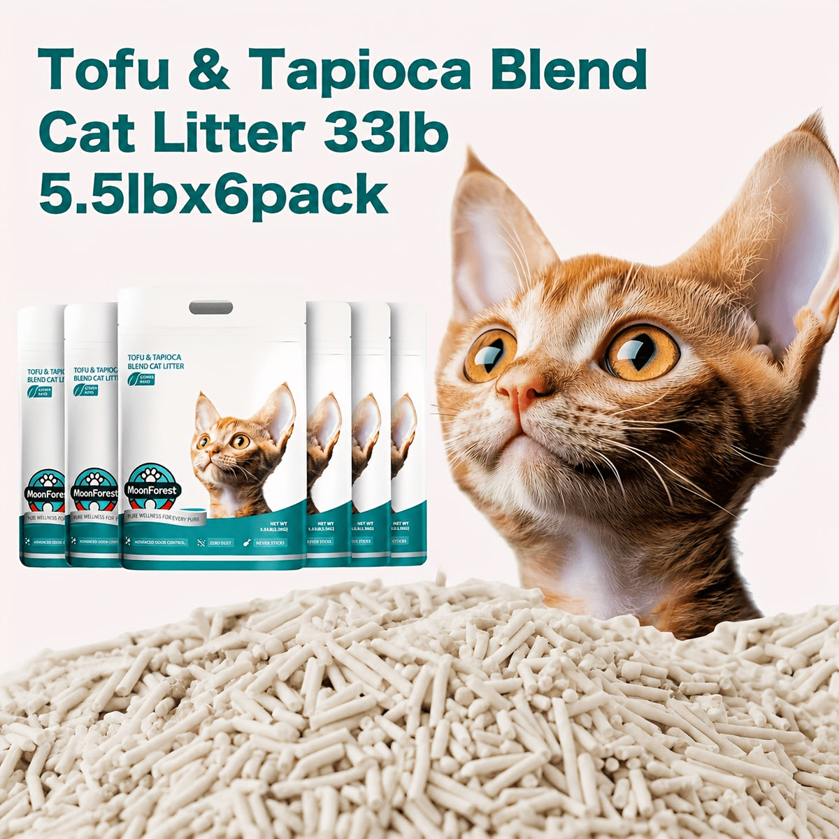 Tofu Blend Cat Litter 6 Pack, 33 lb Listed Weight, Quick-Clumping Low-Dust Kitty Litter with Odor Control for Everyday Indoor Litter Box Care