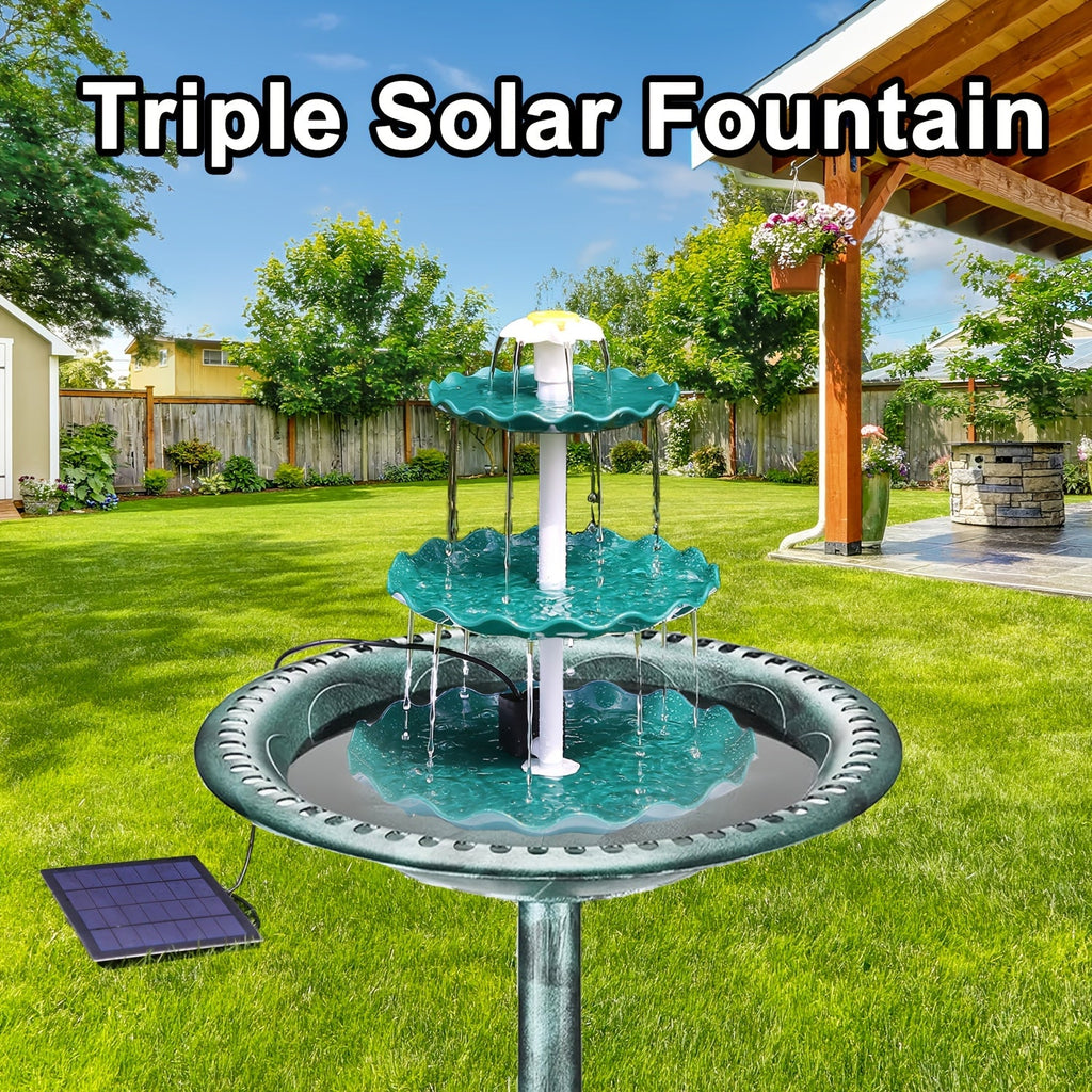 Solar Fountain Bird Bath in Light Blue, Three-Layer Flowing Water Feature for Outdoor Garden, Patio and Courtyard Decor with 3.5W Solar Power