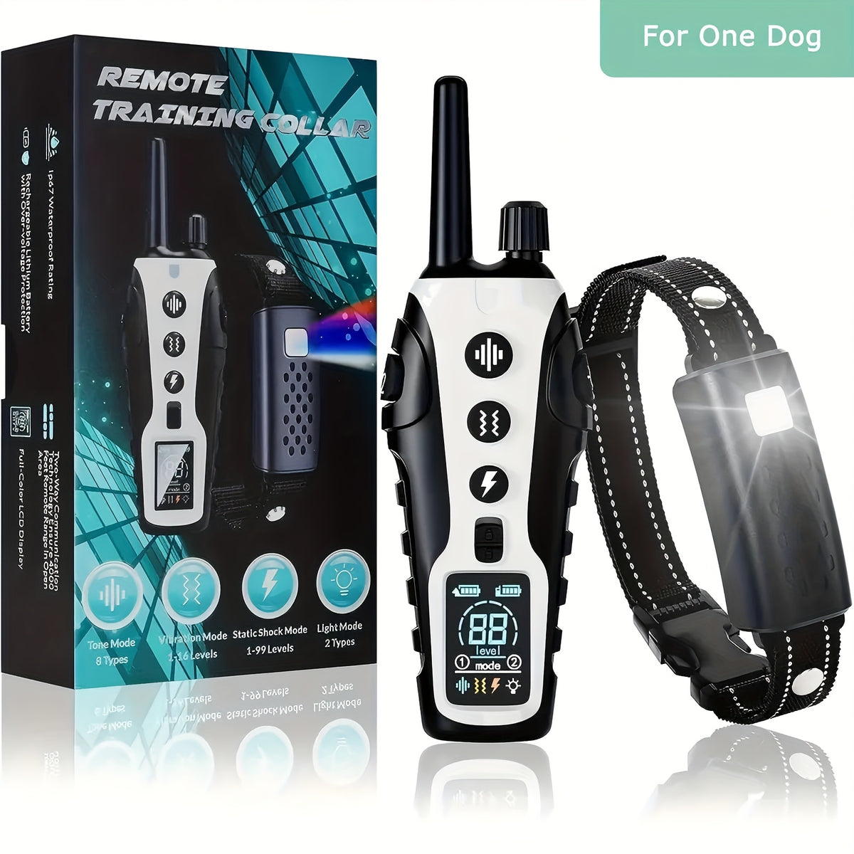 Dog Training Collar with Night Light, 3280ft Listed Remote Range, USB Rechargeable with Keypad Lock, Beep, Vibration and Static Modes for 1 or 2 Dogs