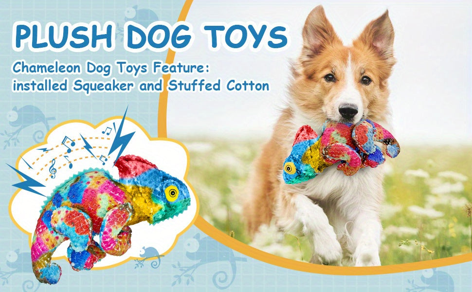 Chameleon Dog Toy with Crinkle Paper, Stuffed Animal Pet Toy for Battery-Free Supervised Indoor Play and Dog Birthday Gifts