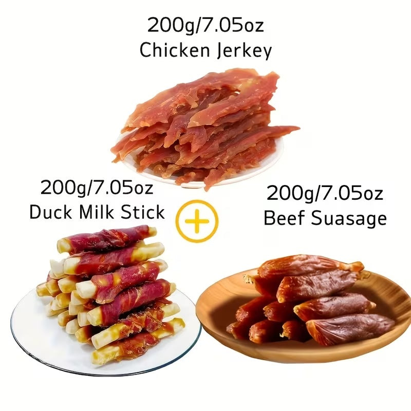 Dog Treat Assortment with Chicken Jerky and Wrapped Chew Selections, Combination 1–6 Options for Medium and Large Dogs, Supervised Snack and Reward Time