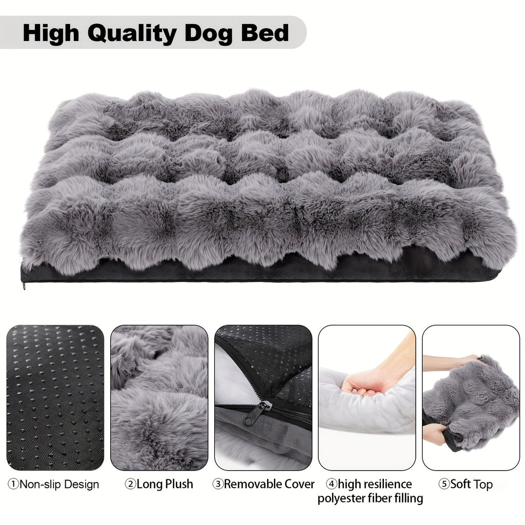 Faux Fur Dog Bed with Removable Washable Cover and Anti-Slip Bottom, Soft Fluffy Plush Sleeping Mat in Small to XXLarge Size Options