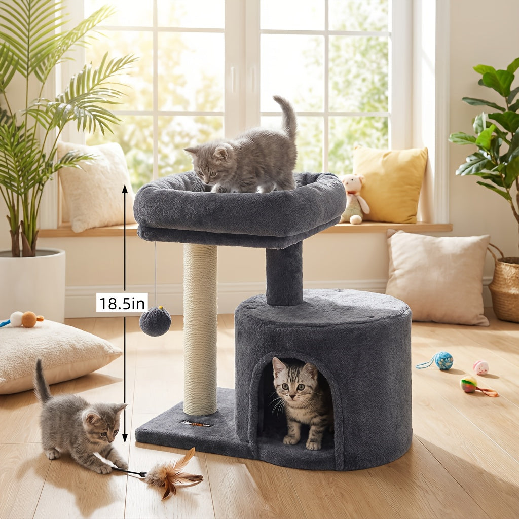 Cat Tree with Soft Padded Perch and Plush Condo, Multi-Level Indoor Cat Tower with Sisal Scratching Posts for Kittens and Cats, Four Colors