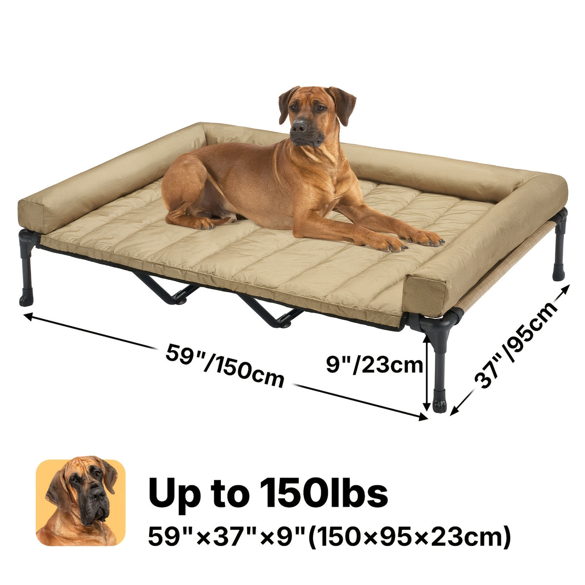 Elevated Dog Bed with Removable Pillow-Top Mat, Three-Sided Bolster Pet Cot with Breathable Teslin Mesh, Steel Frame and Non-Slip Feet in Four Sizes