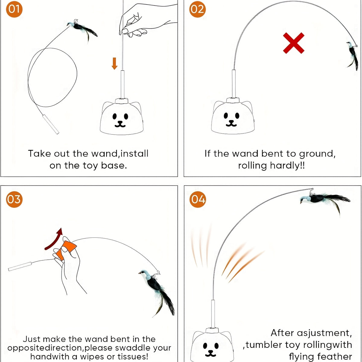 Automatic Bird Cat Toy with Rotating Feather Wand, USB Rechargeable Suction Cup Teaser with Touch Wake-Up for Supervised Indoor Play, White or Black