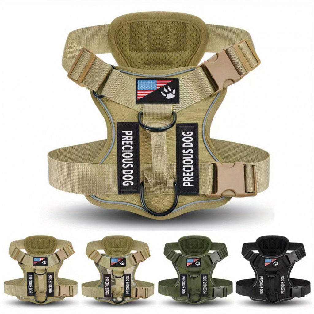 Dog Harness with 3 Patches, Reflective Adjustable Oxford Vest with Breathable Mesh Lining and Chest and Back Leash Loops for Walking, S to XL