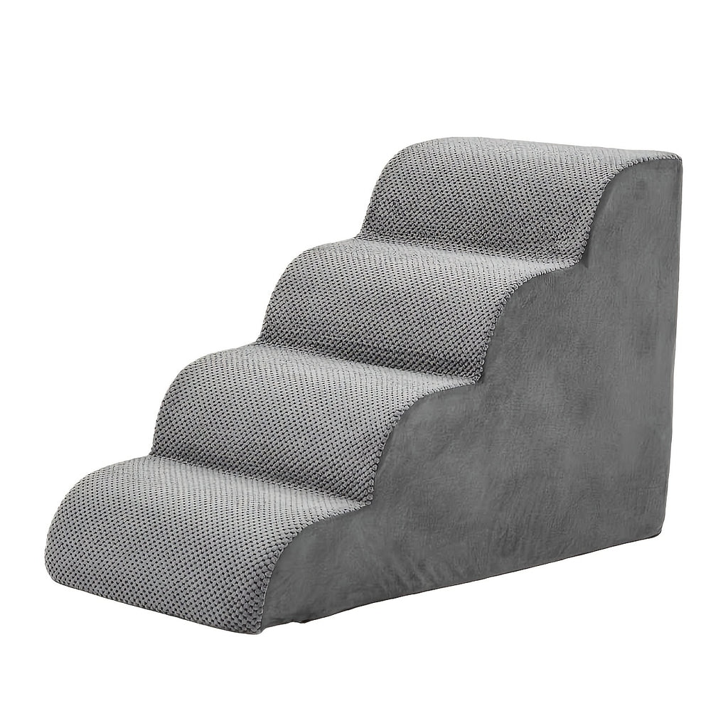 Curved Dog Stairs for Small Dogs and Cats, High-Density Foam Pet Steps for Couch, Bed and Sofa, 3/4/5-Step Indoor Ramp in Gray