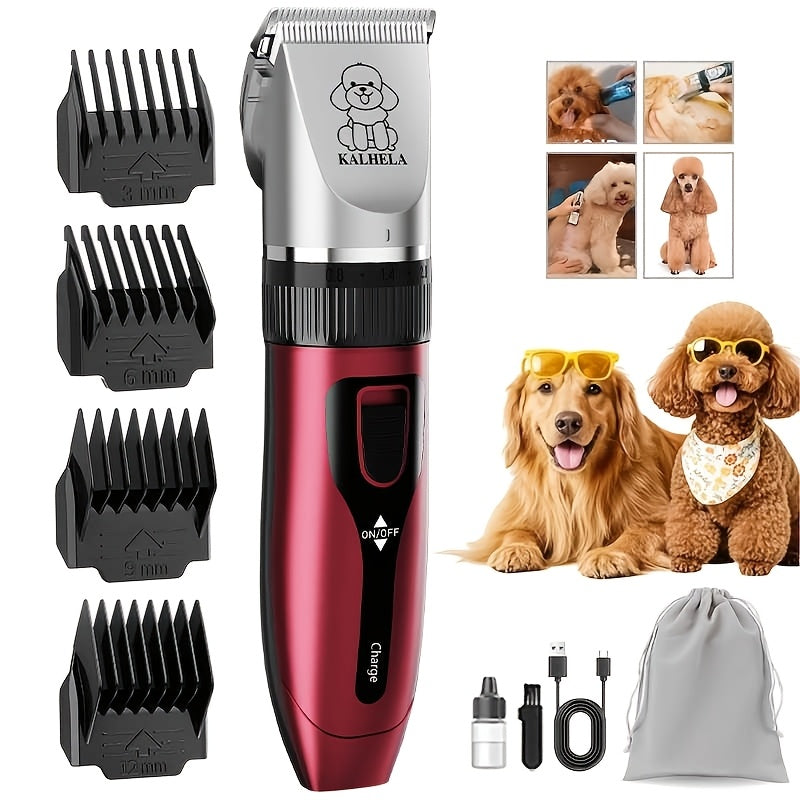 USB Rechargeable Dog Clippers with Ceramic Blades, Electric Pet Hair Trimmer for Cats and Dogs, Color Choices and Grooming Set Options